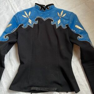 Paula’s Place custom showmanship/horsemanship shirt suede Swarovski crystal sz S